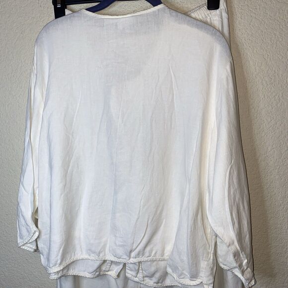 Vintage Cherokee Linen White wide leg Pants LS Shirt Set L lagen cottage - Picture 8 of 14